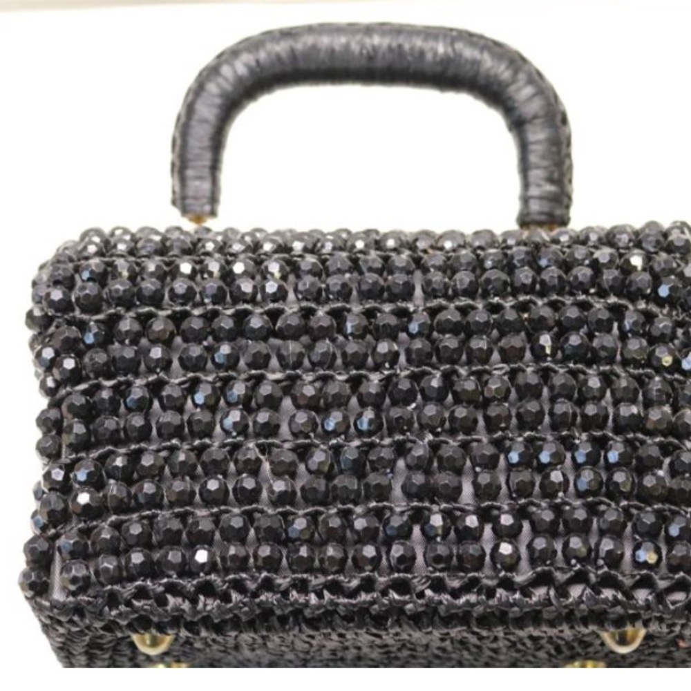 VINTAGE ANTIQUE black beaded box Style purse Elegant Black Beaded Handbag - Picture 10 of 10